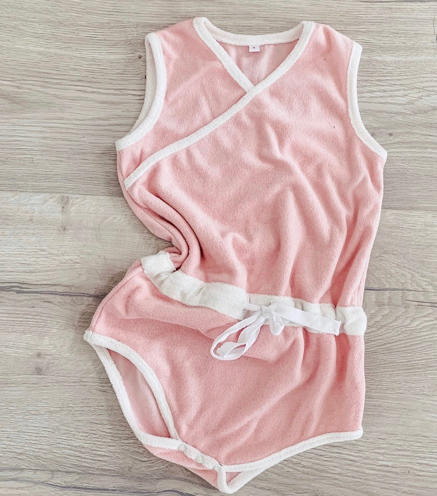 Retro Terry Playsuit - Cross Neck - Candy Pink